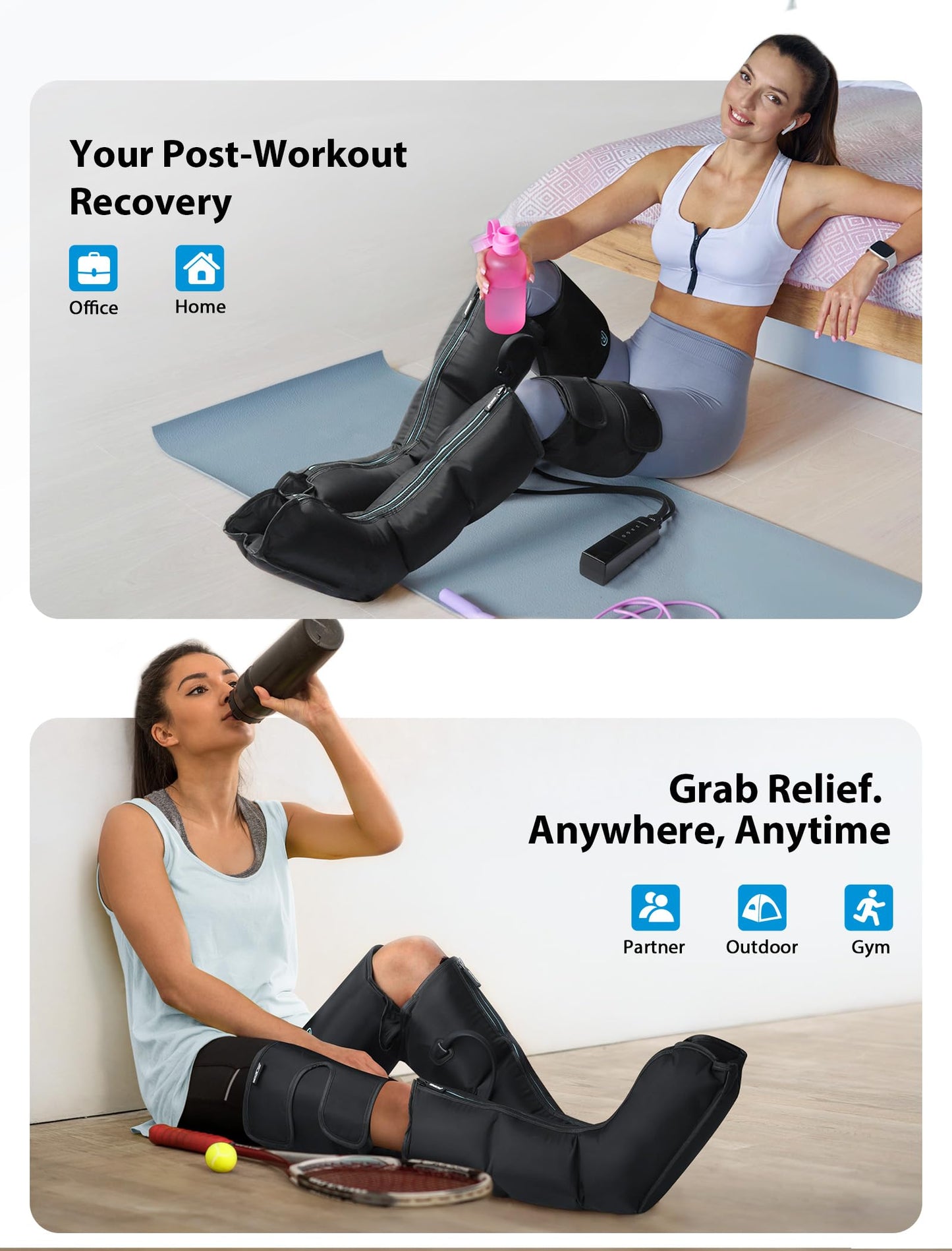 CINCOM Cordless Air Compression Massager - Rechargeable Leg & Foot Boots with 3 Modes, 10 Intensity Levels, 5 Timer Settings for Circulation, Pain Relief, Edema, RLS & Recovery