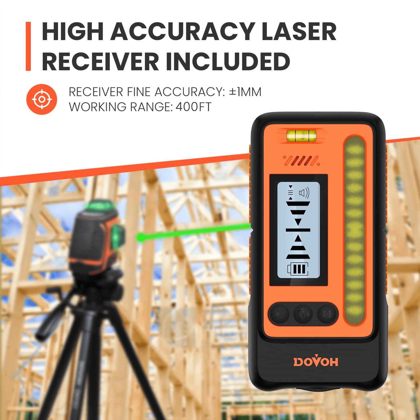 DOVOH Outdoor Laser Level with Receiver, Tripod, FT/CM Grade Rod, Class Ⅱ