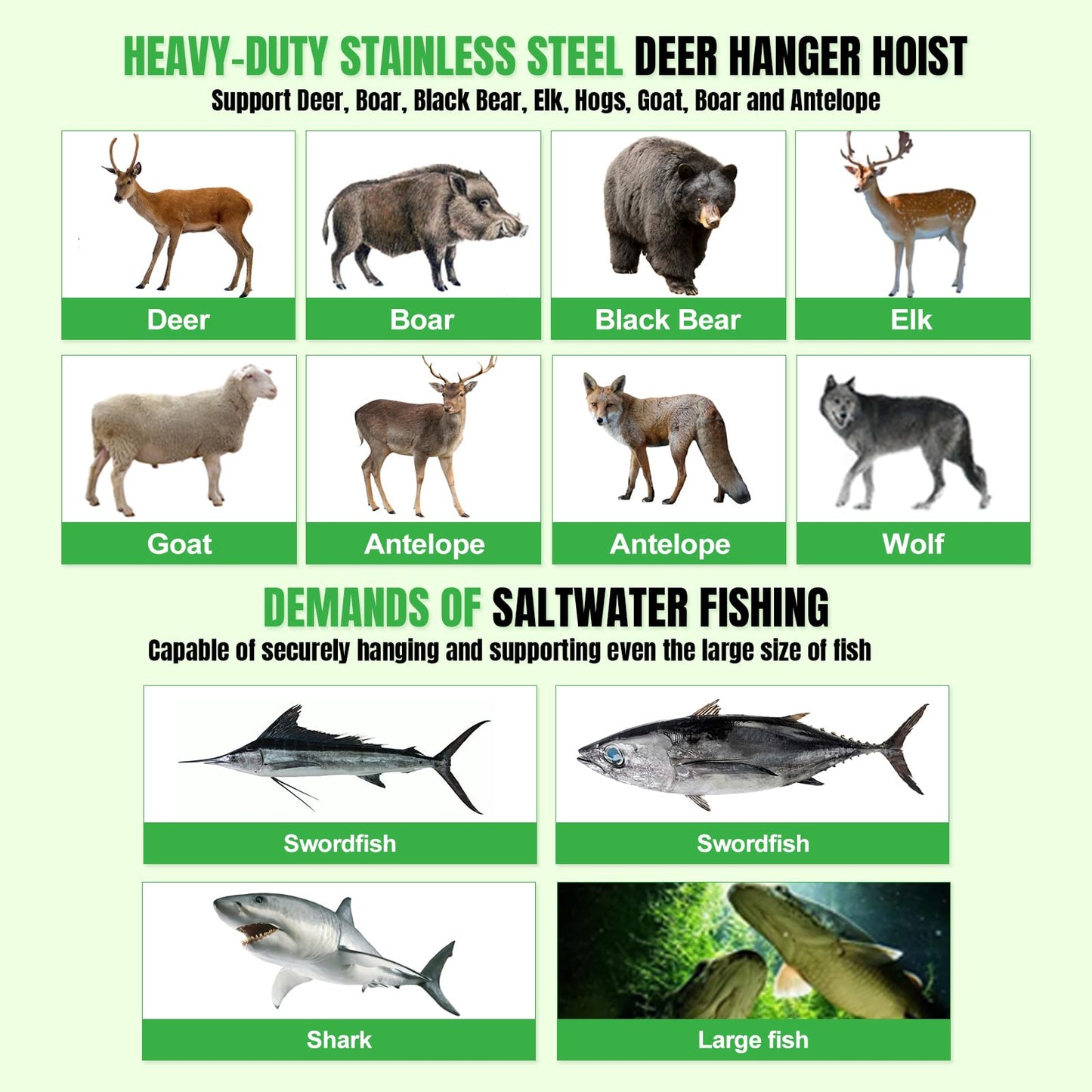 Deer Hanger for Skinning, Stainless Steel Deer Hanging Hoist with Winch & Gambrel, Game Hoist Rack for Deer, Elk, Bear, Hogs, Goat, Boar, Fish, Ideal for Hunting, Dressing, Processing - Heavy Duty