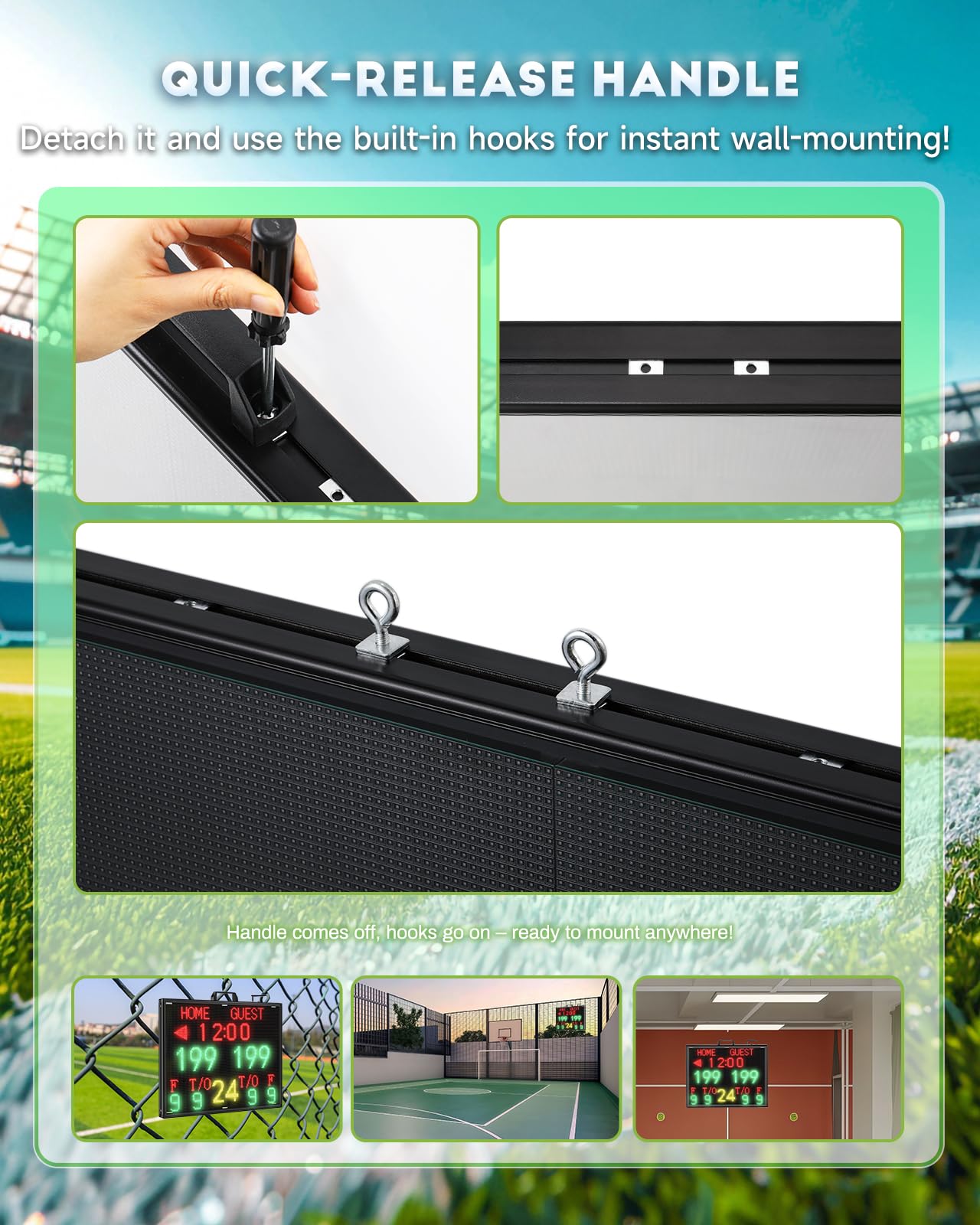 Matrix Display Large Electronic Scoreboard with Wireless LCD Touchscreen RF Controller - 26.4x20.5" Big Matrix Display, 100Ft Visibility, DC Battery, Flexible Control for Indoor/Outdoor Sports Games