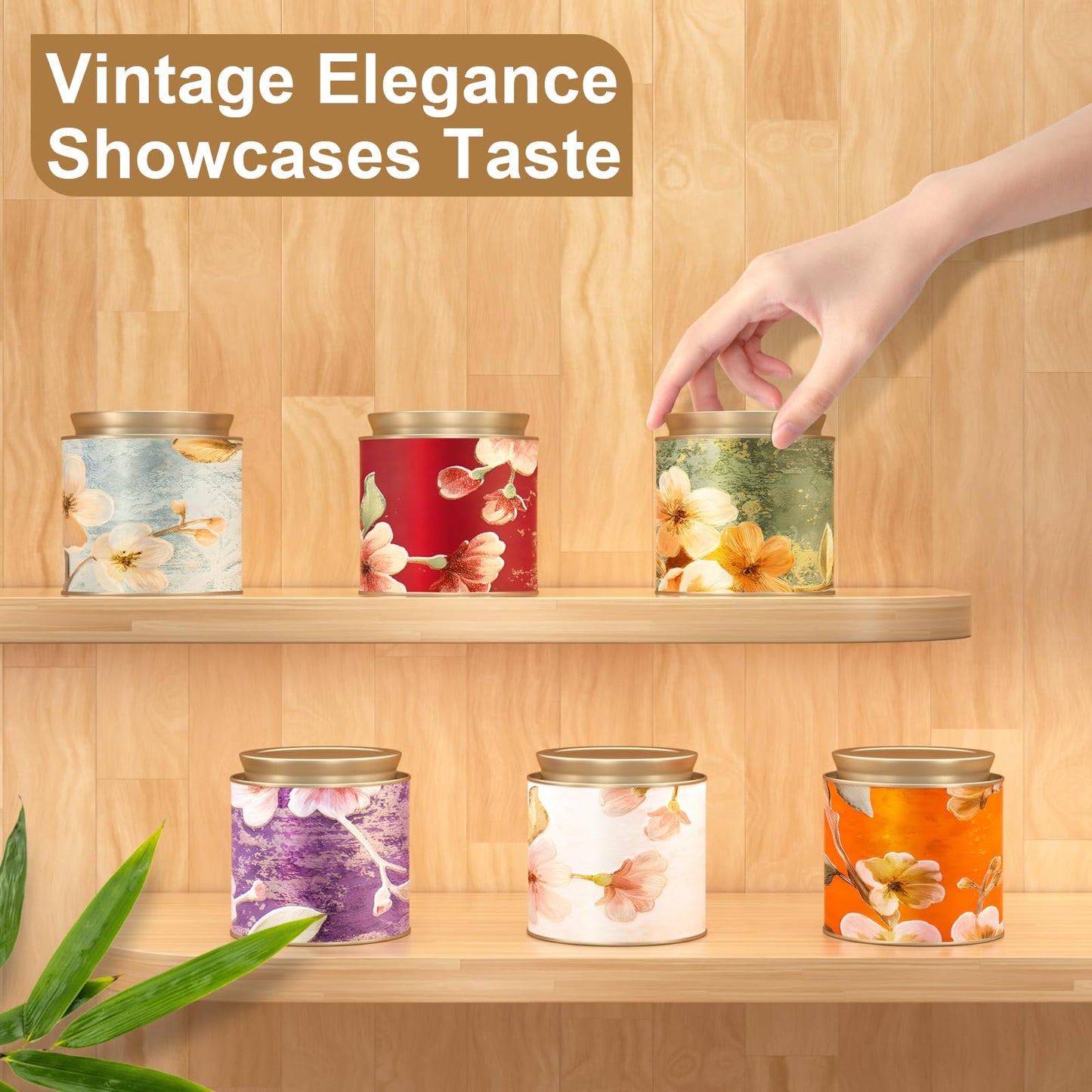 6 Pack Airtight Tea Canisters,15 Fluid Oz Embossed Tea Tins for Loose Leaf Tea Storage. Ideal for Tea, Coffee Beans, Candy, Nuts & More! Perfect for Kitchen and Pantry, Size 3.62x3.62" Coffee Canister