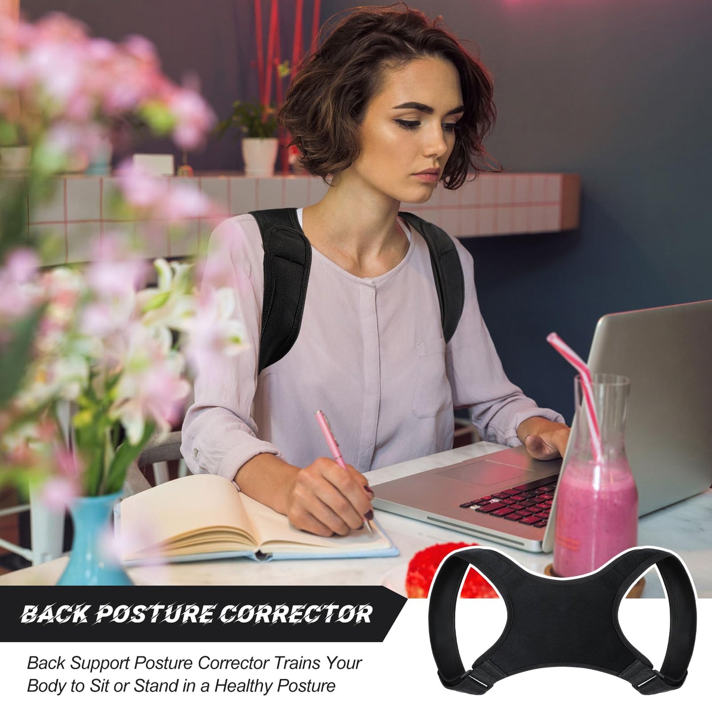 Threlaco Posture Corrector for Women and Men, Adjustable Posture Back Brace Shoulder Brace, Discreet Under Clothes Design Back Support, Pain Relief for Improved Neck Support (Black)
