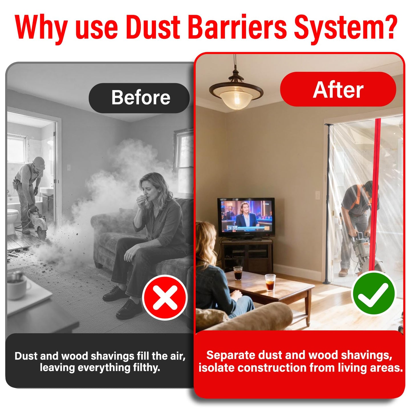 12FT Dust Barrier Poles Kit,Spring Retractable Zipper Wall Poles for Dust Barriers System,Home & Construction,Spring Barrier Loaded Poles for Renovation & Construction Renovation(Exclusive Patent)