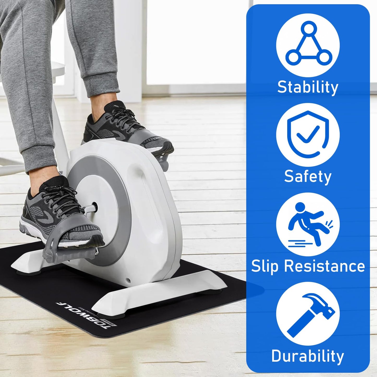 TOBWOLF Non-Slip Workout Mat for Under Desk Ellipticals, Exercise Mat for Ellipse Leg Exerciser Machine, Apply to Foot & Leg Pedal Exerciser for Seniors Fitness, Enhanced Stability & Floor Protection