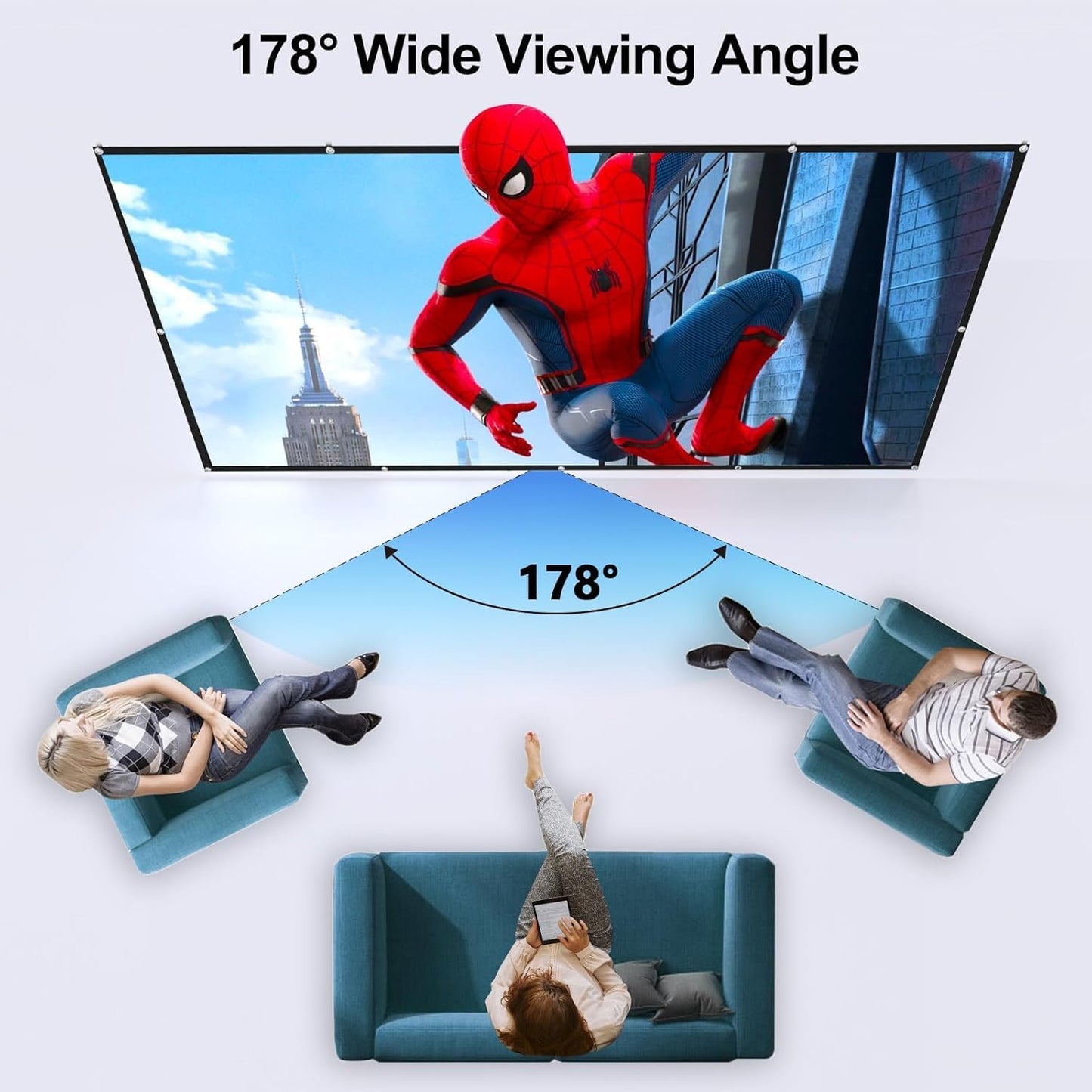 FUDONI 100 inch, 16:9 Projector Screen Double Sided Outdoor Movie Screen Foldable Washable, Portable Projector Screen