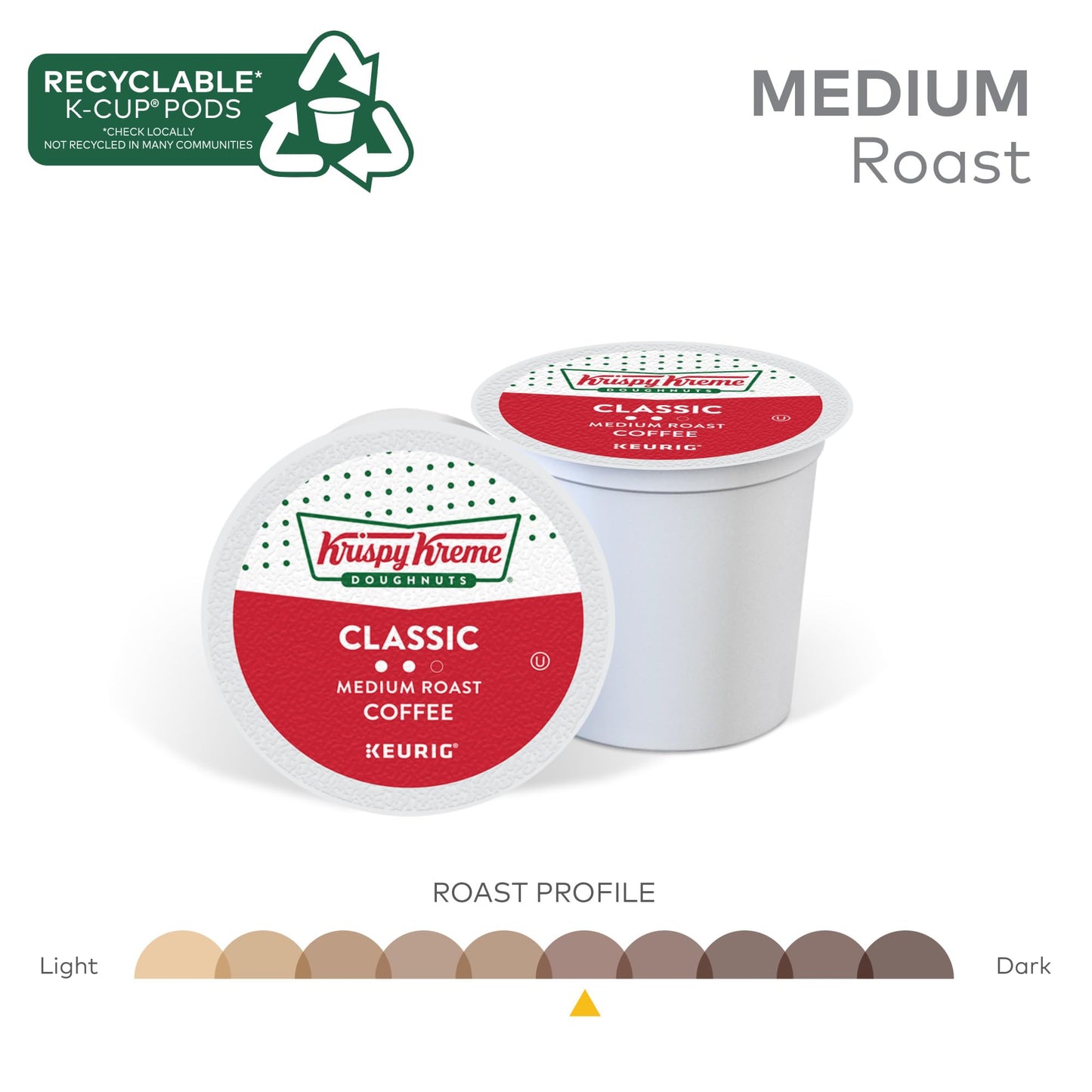 Krispy Kreme Classic, Single-Serve Keurig K-Cup Pods, Medium Roast Coffee, 12 Count (Pack of 6)