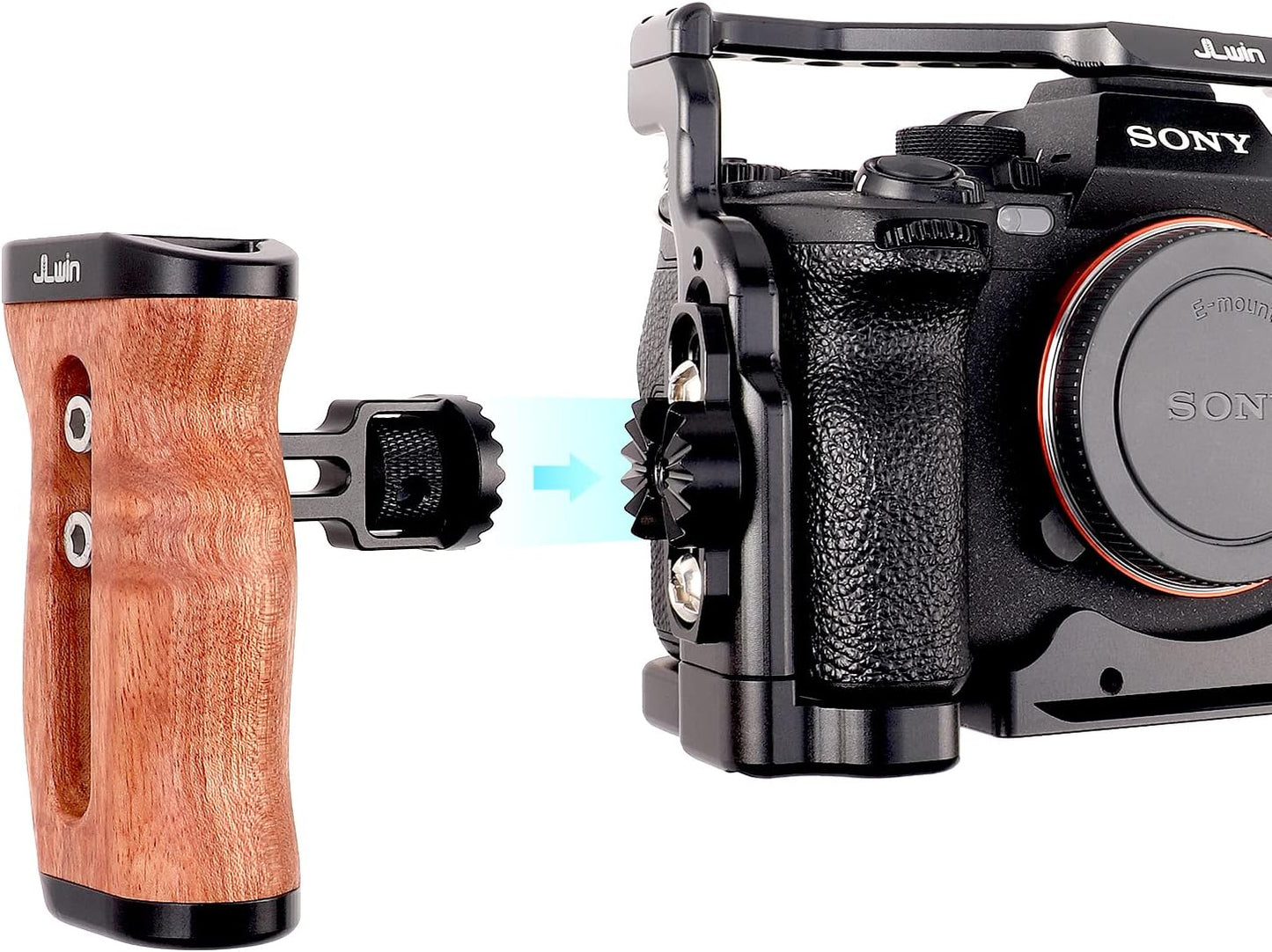 FocusFoto 1/4"-20 3/8"-16 Wooden Side Handle Grip Left/Right Handgrip with & & Cold Shoe Mount Universal for DSLR