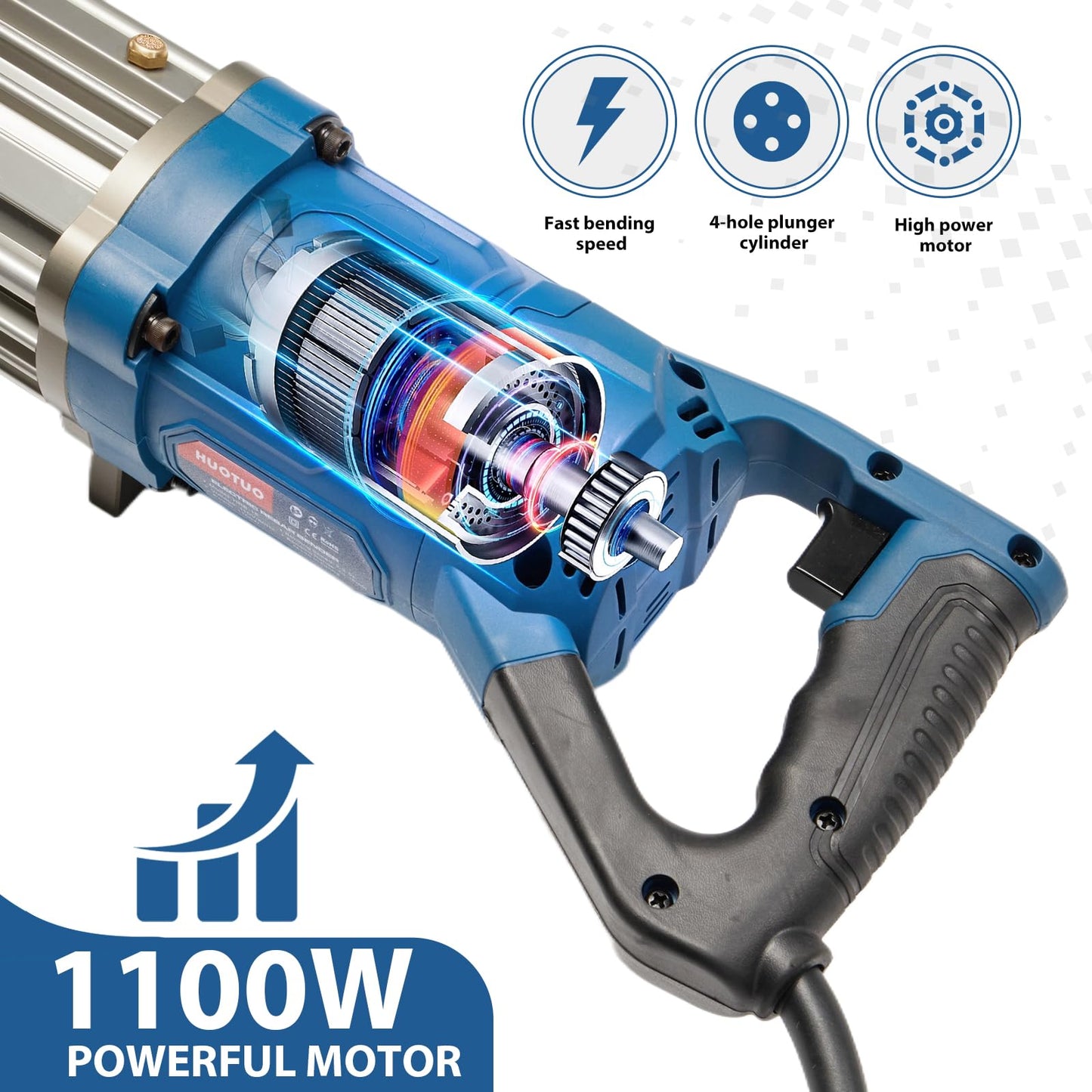 HUOTUO 5/8" Electric Hydraulic Rebar Bender 1100W Portable Hydraulic Rebar Bending Machine #6-16 mm Rebar within 2-2.5 s Easy Bending Rebar Steel Bar 120v/60hz HRB16-Blue