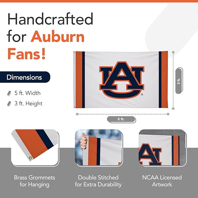 Auburn Tigers College Sports Printed Flag - NCAA Licensed - Nylon - School Banner (White) (3' x 5')