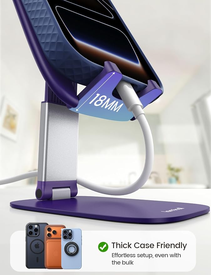 Lamicall Ultra-Thin Purple Phone Holder for Desk, Dark Purple Gifts for Women, Cellphone Stand Desktop Office Must Have, Cute Desk Accessories for iPhone 17 16 15 14 13 Pro Max, 4-8'' Smartphone