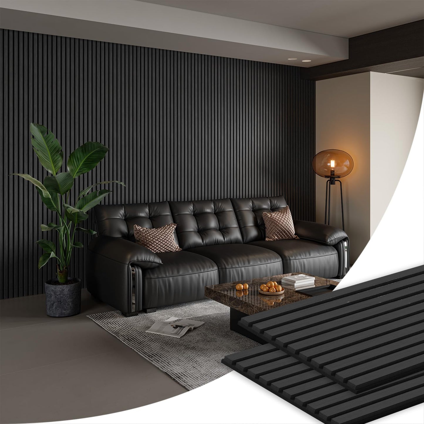 Smartstandard 2 Pack 105.9" x 12.6" Wood Slat Wall Panels, Soundproof Wooden Wall Panels, Acoustic Wood Panels for Wall, 3D Fluted Wood Panels for Interior Wall Decor, Deep Gray