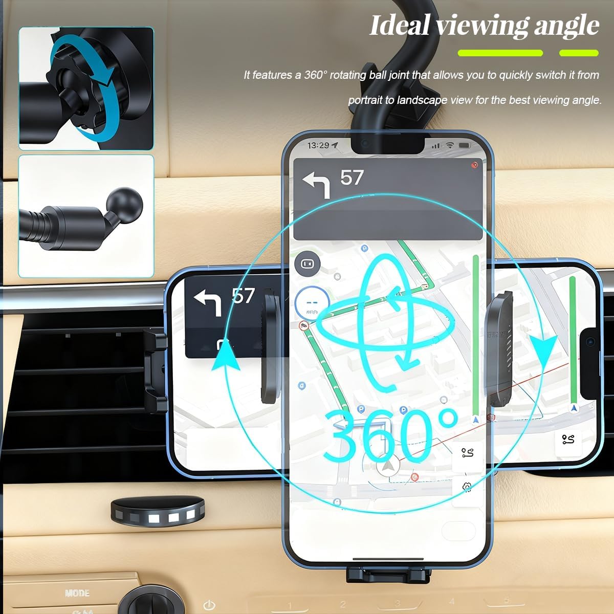 ANFTDCO Car Phone Holder Mount, Gooseneck Vehicle Dashboard Windshield Smart Phones Cradle with Strong Suction Cup
