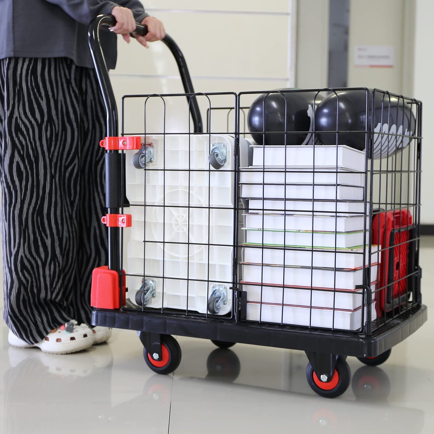 Uholan Heavy Duty Hand Truck with Cage, Removable Cage Dolly, Wheels, Load 660lbs, Multipurpose Grocery Cart, Shopping & Moving Storage