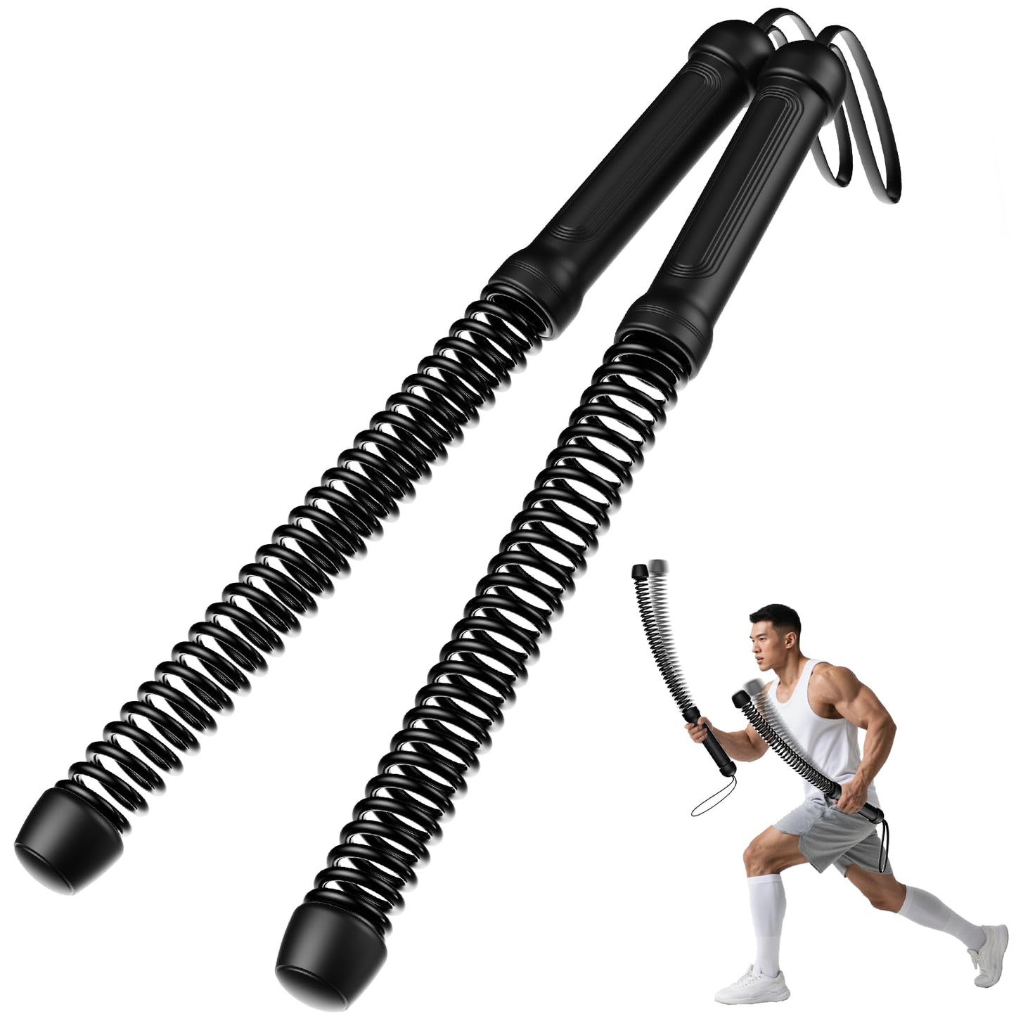 Ropeless Battle Ropes for Home Gym: 2PCS Upgraded Weighted Portable Cordless Battle Ropes for Strength Building, Workout, HIIT and Low-Impact Aerobic Training for Men & Women, Black
