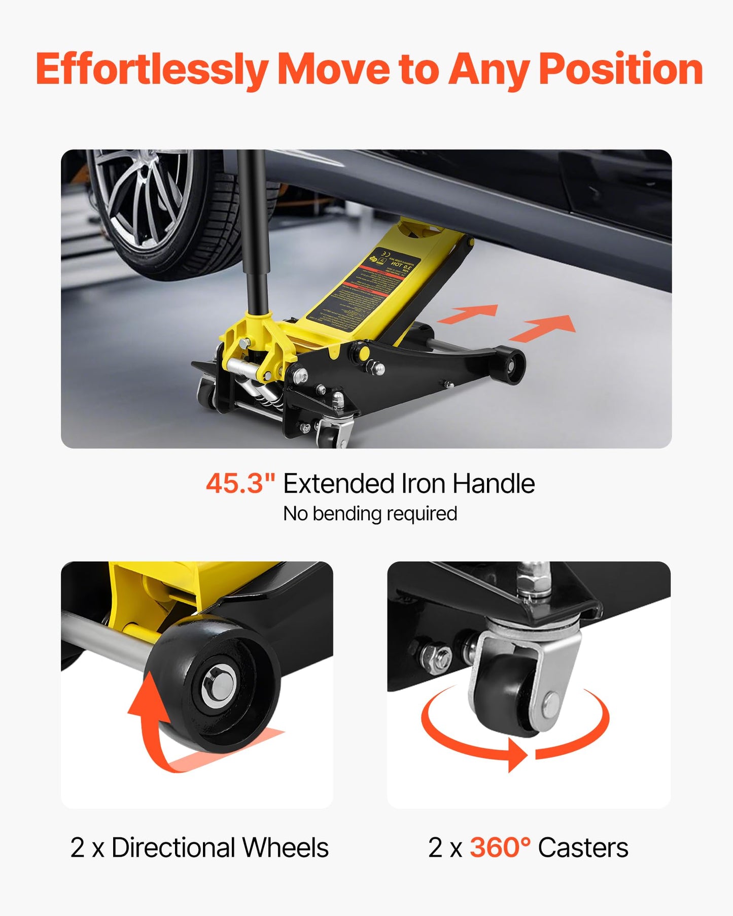 VEVOR 3 Ton Low Profile, Heavy-Duty Steel Racing Floor Jack with Dual Pistons Quick Lift Pump, Lifting Range 3.35"-19.69"