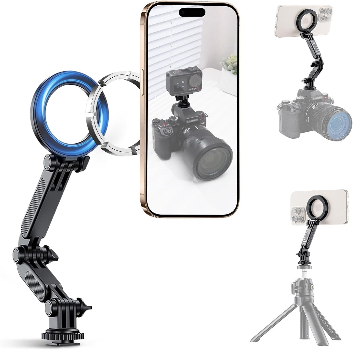 Kiorafoto 1/4" 20 17 16 15 14 360 5 4 13 Magnetic Cold Shoe Mount for Phones & Action Camera, Detachable Hot Shoe Phone