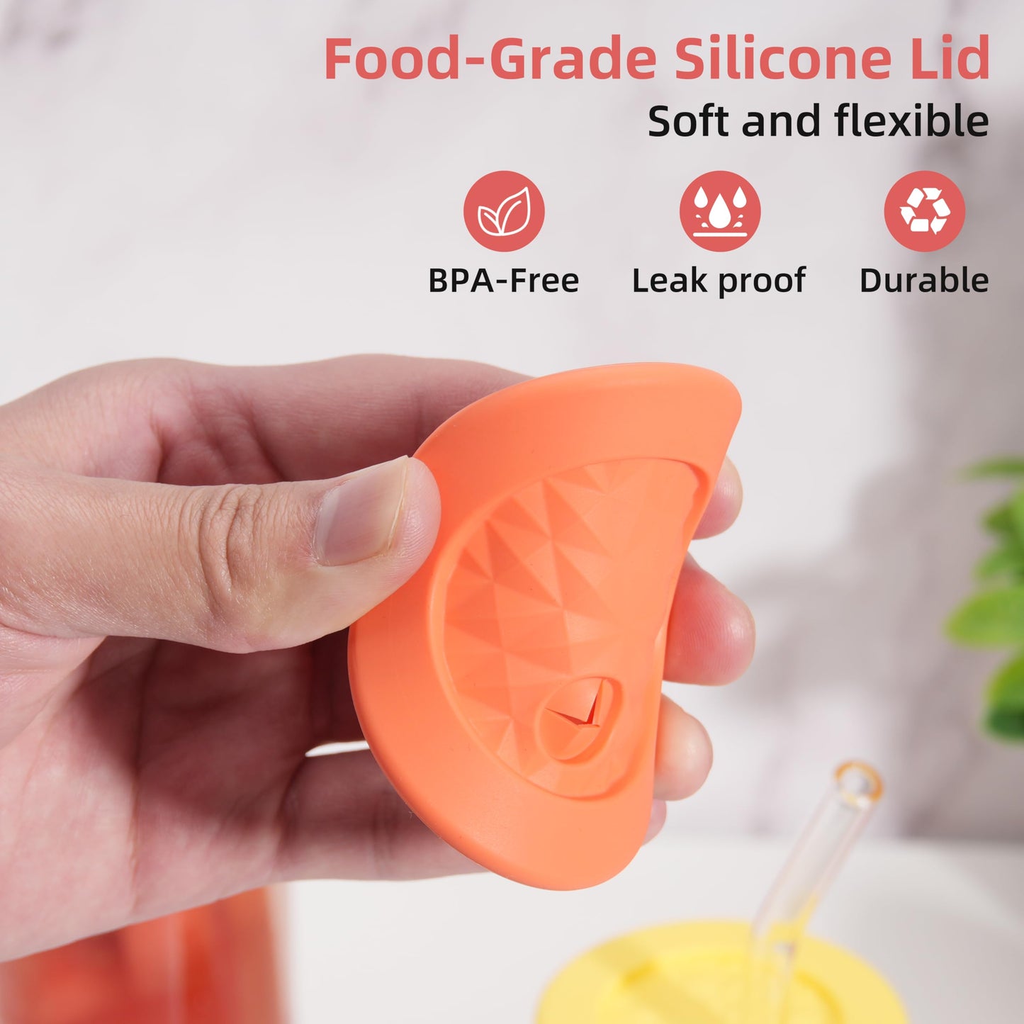 4 Pcs Silicone Lids Fit for Netany 16OZ Drinking Glass Cups with a diameter of 2.3"/58 mm, Replacement Lids for Beer Can Cups, Reusable Covers with Straw Hole for Glass Cups with Bamboo Lids