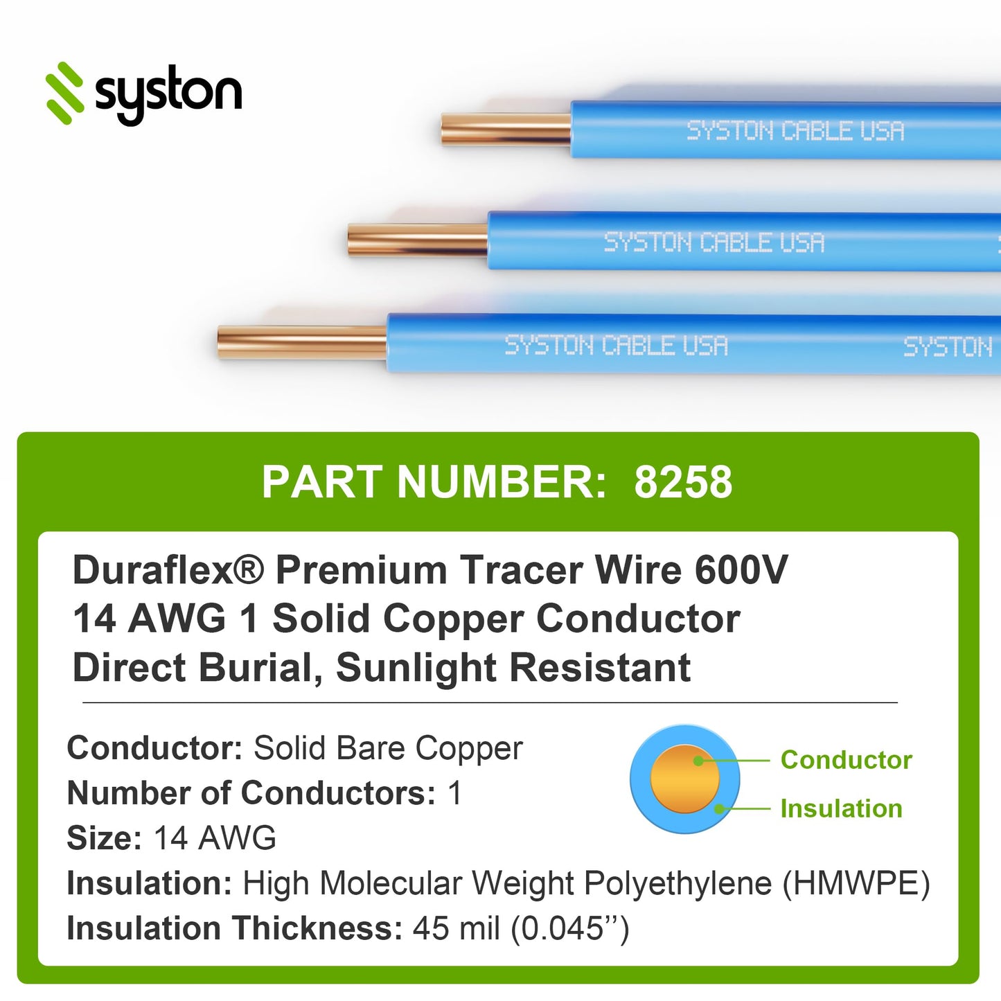 14 AWG Tracer Wire 600V 100% Solid Copper Conductor Direct Burial Underground, Blue Tracer Wire for Locating Underground Pipes and Lines Water Sewer Pipe Fiber Optic Gas Electrical Wire, 1000 FT