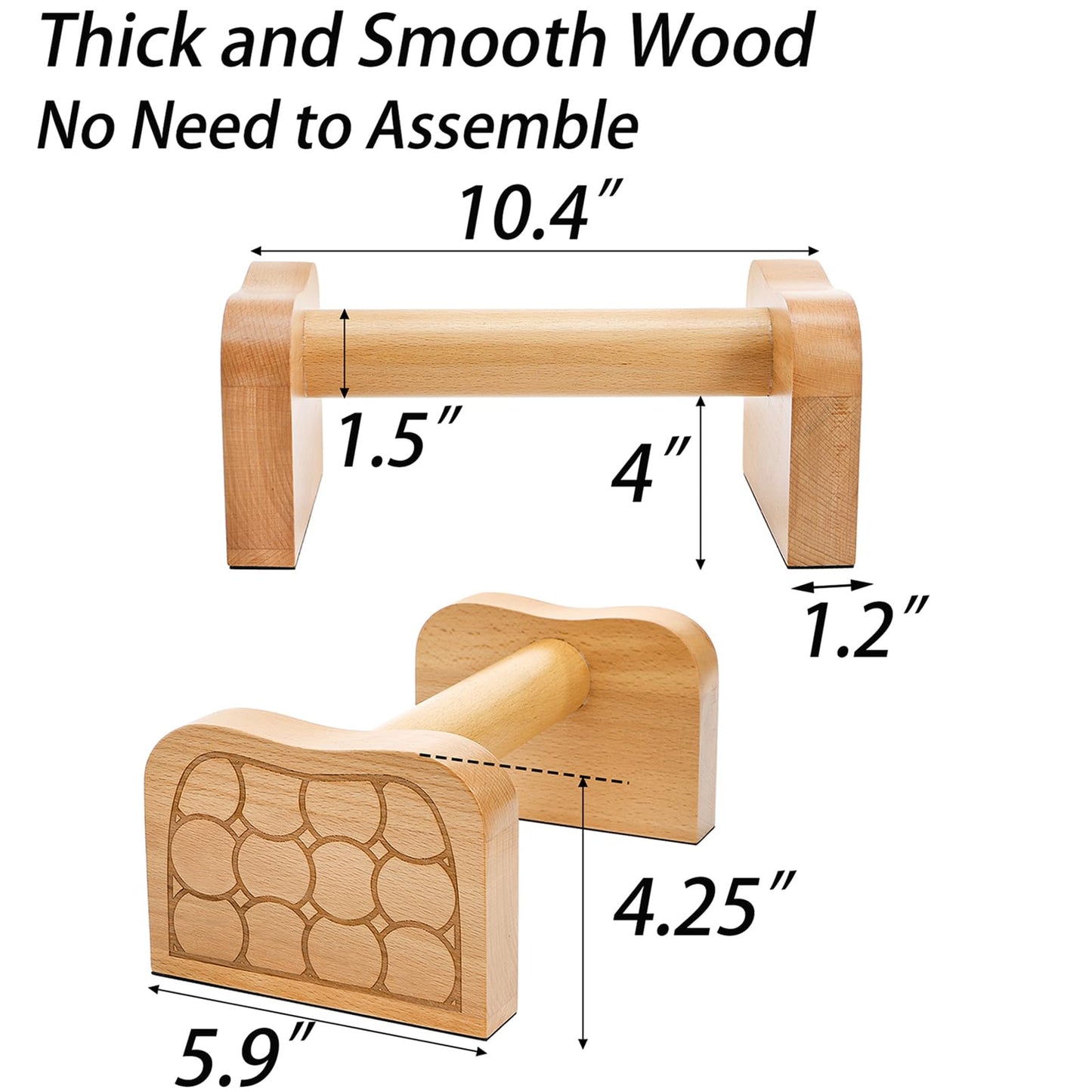 TOPZEA Wooden Parallettes Bars, Solid Beech Wood Push-up Stand for Calisthenics, Non-Slip Push Up Bars for Home Gym, Wrist-Friendly Push Up Handles for Handstand & Strength Training