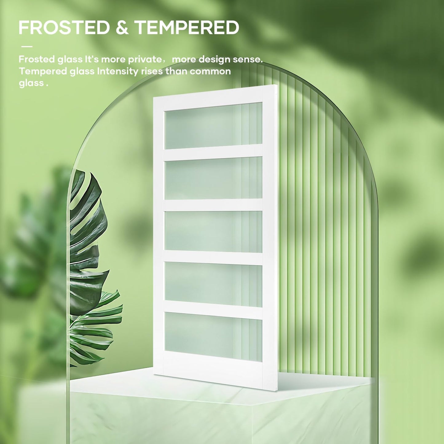 Fredbeck 48in x 84in White Glass Barn Door with 8FT 96inch Sliding Doors Hardware Kit Included & Handle,PVC Surface,Need to Assembly,Water-Proof