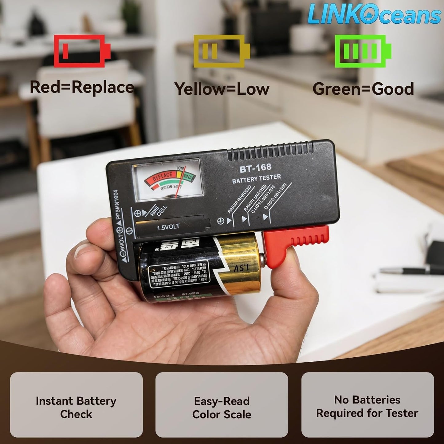 LINKOceans BT-168 210+ 9V, Battery Organizer with Tester,EVA Battery Storage Case for AA AAA C D Fireproof Waterproof