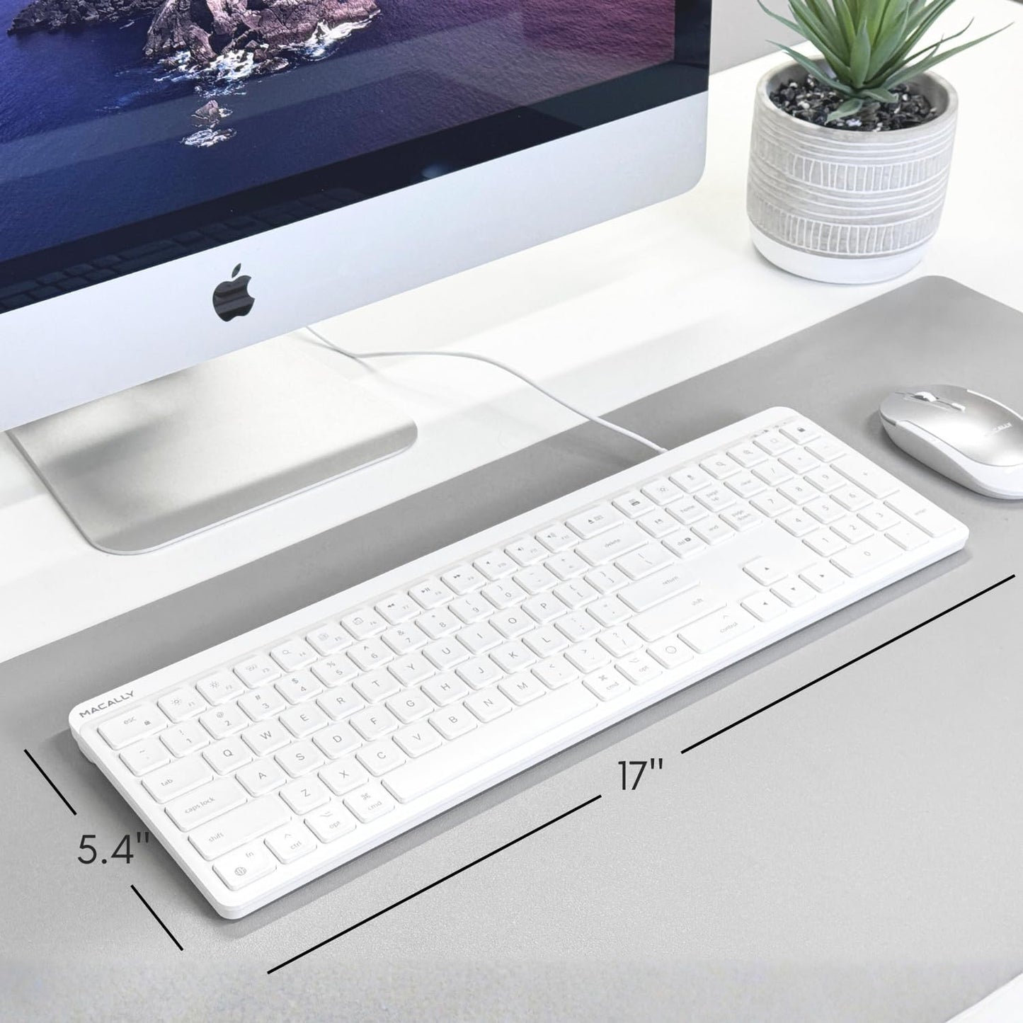 Macally 22 USB C Wired Keyboard for Mac (USB C + USB A) Full Size Keyboard with Shortcuts, Quiet Typing, for MacBook