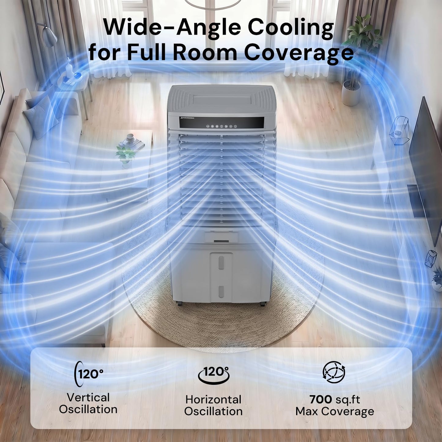 KEGIAN 4000 CFM Swamp Cooler, 41" Portable Evaporative Air Cooler w/ 13.5Gal Detachable Tank,120° Oscillation, Timer, Ambient Light, Remote, Energy Efficient Outdoor Air Conditioner for Patio, Garage
