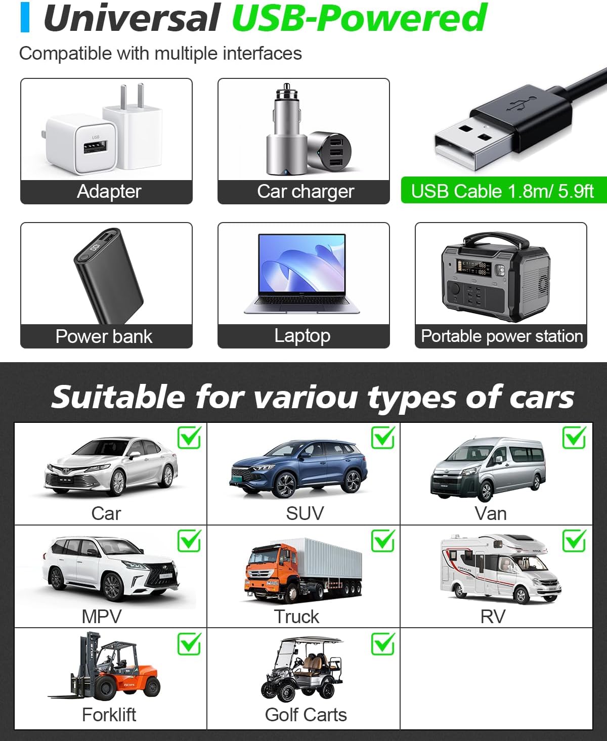 3 360 Poraxy Car Fans for Backseat Kids, Dual Head Car Fans that Blow Cold Air, Cooling USB Back Seat Speed Degree