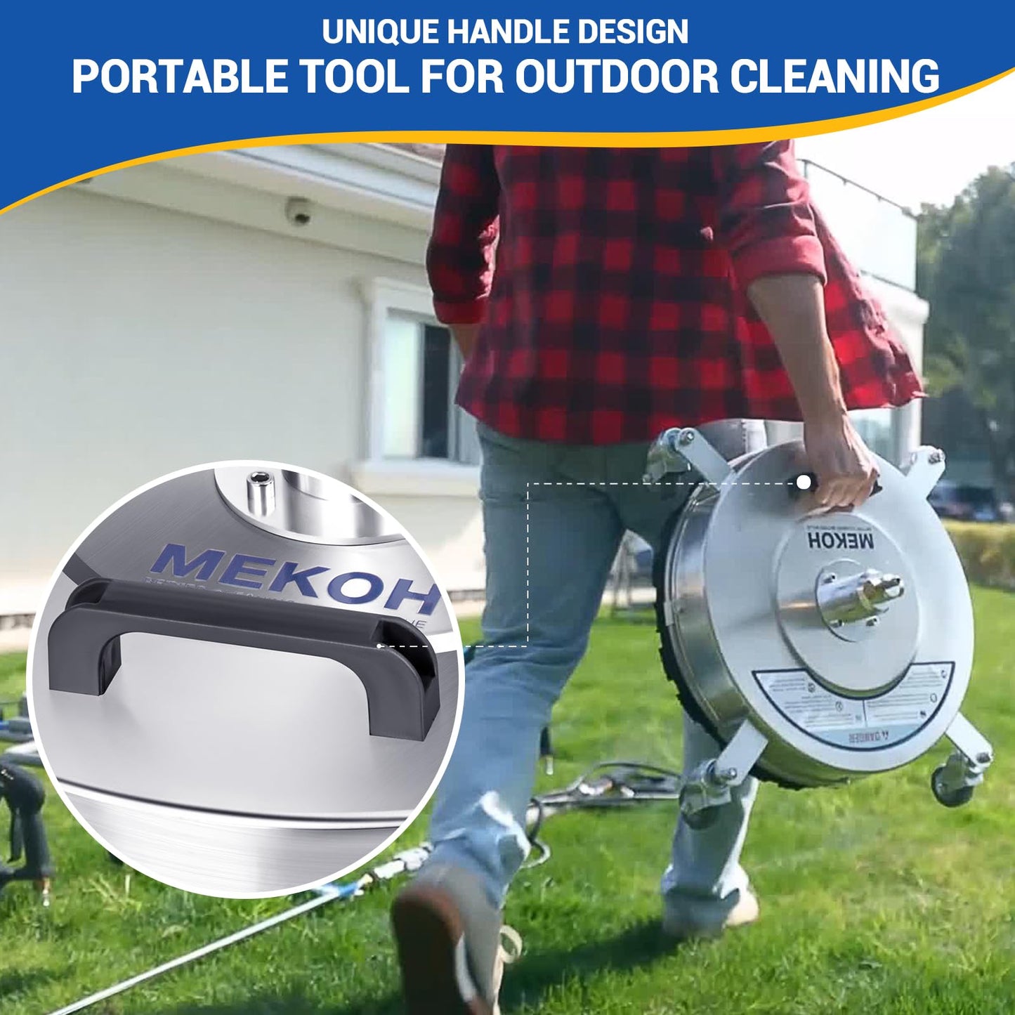 MEKOH 18" Pressure Washer Surface Cleaner 4500 PSI，4 Wheels Stainless Steel Power Washer Attachment for Driveway Sidewalk Patio Concrete Cleaning, 1/4'' Quick-Connect, 1 Extension Wand&5 Spray Nozzles