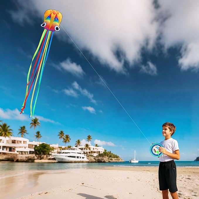 Large Octopus Kites for Kids & Adults,Big Kite for Beginners, Kites for Kids Ages 4-8,Outdoors Activities with Line and Handle
