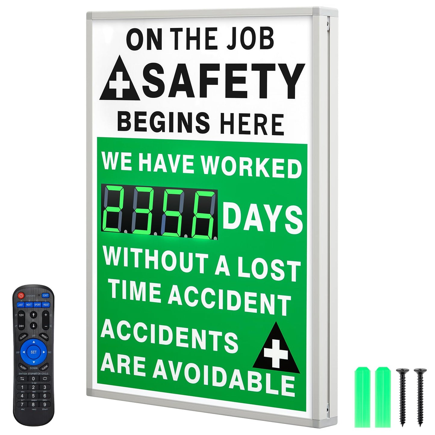 Days Safety Is The Priority Without Accident Sign Electronic Safety Scoreboard 28" x 20" with Remote Control Safe Scoreboard Sign Days Without a Lost Time Accident Are Avoidable(English Style)