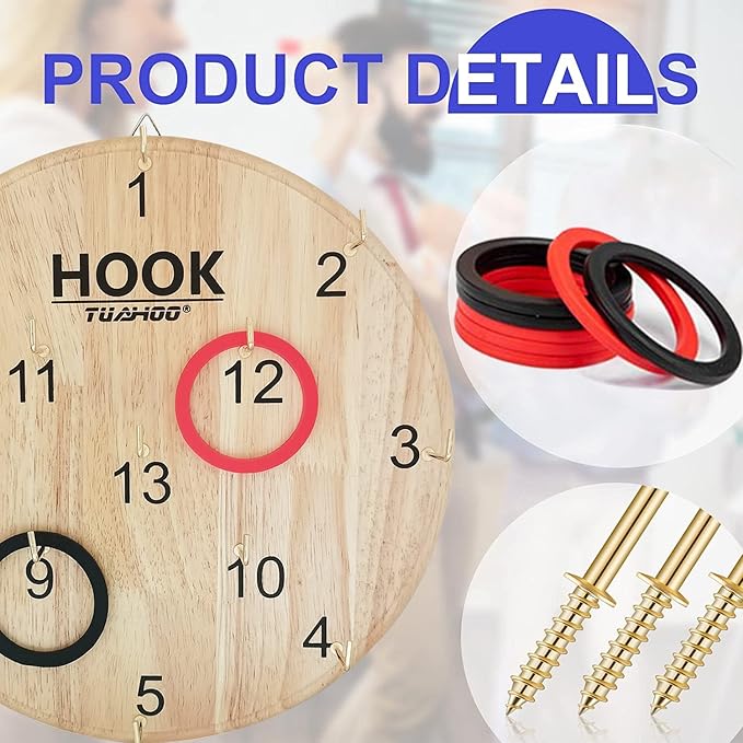Ring Toss Games for Kids - Outdoor Yard Game for Adults & Family Backyard Toys, Wooden Board Hook Darts Wall Game for Gaming Room, Patio, Garage, Hookey Ring Tossing Game