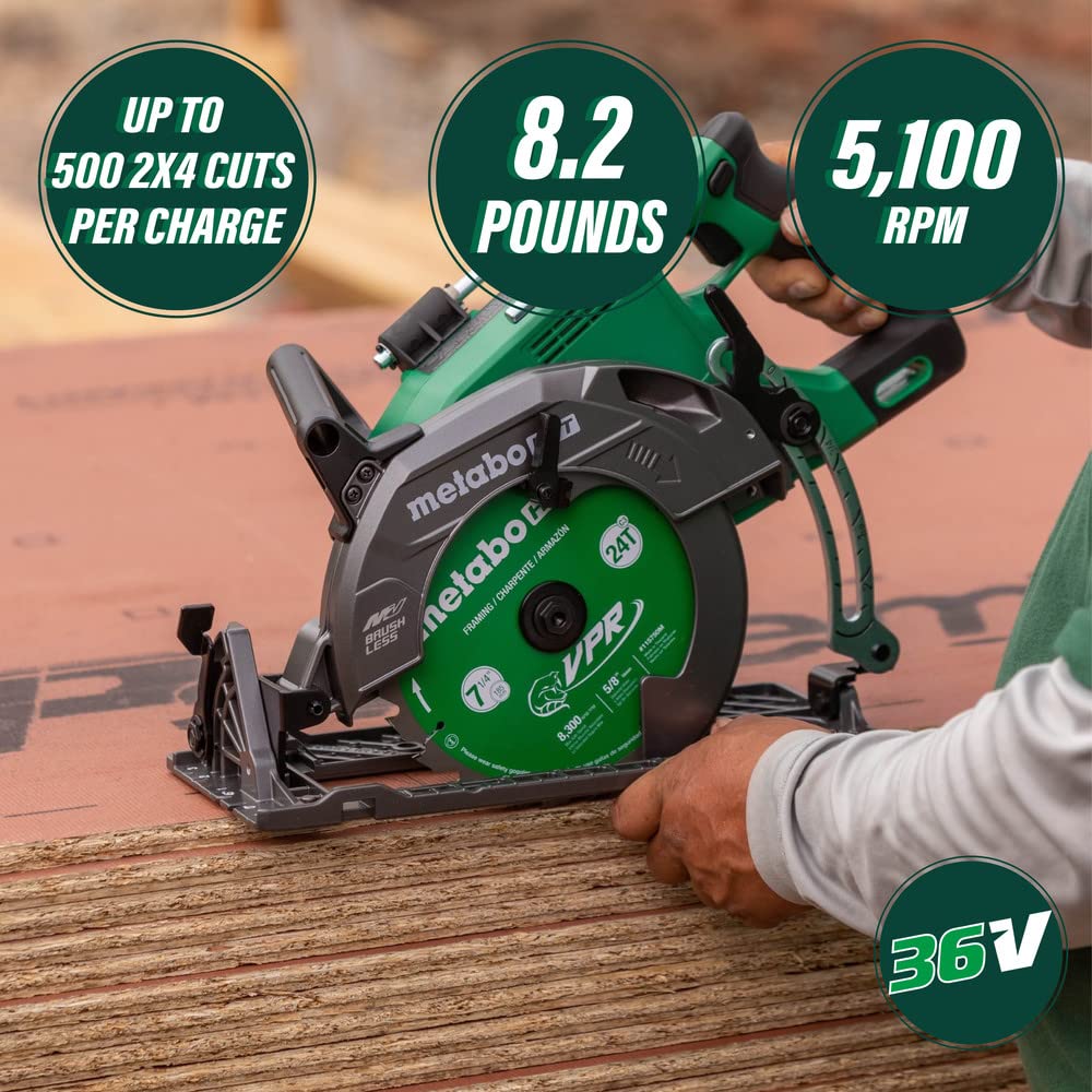 Metabo HPT 36V MultiVolt 7-1/4 Inch Rear Handle Circular Saw, Tool Only – No Battery, Lightest Weight in Its Class, 53° Bevel Capacity, High-Capacity Cutting, C3607DWAQ4