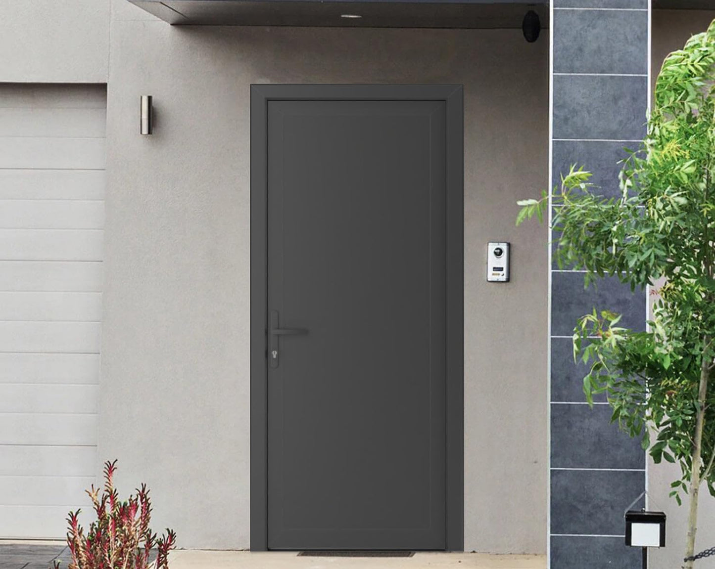 VDOMDOORS Front Exterior Prehung Metal-Plastic Door Frosted Glass | Manux 8111 Antracite Grey | Residential Doors Entrance Patio Garage W36 x H80 Right-Inswing
