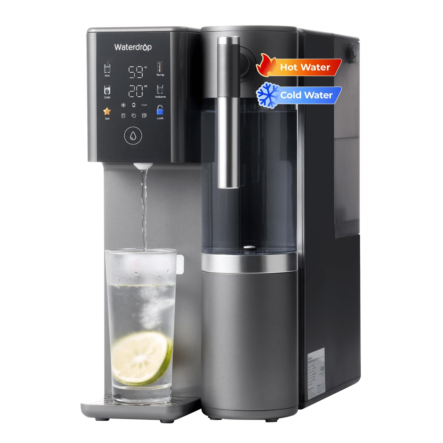 Waterdrop A2 Countertop Reverse Osmosis System, Hot and Cold RO System, Portable Pure Water Tank, Bottleless Water Cooler, 6 Temperature Settings, Hot Cold Room Water, 3:1 Pure to Drain