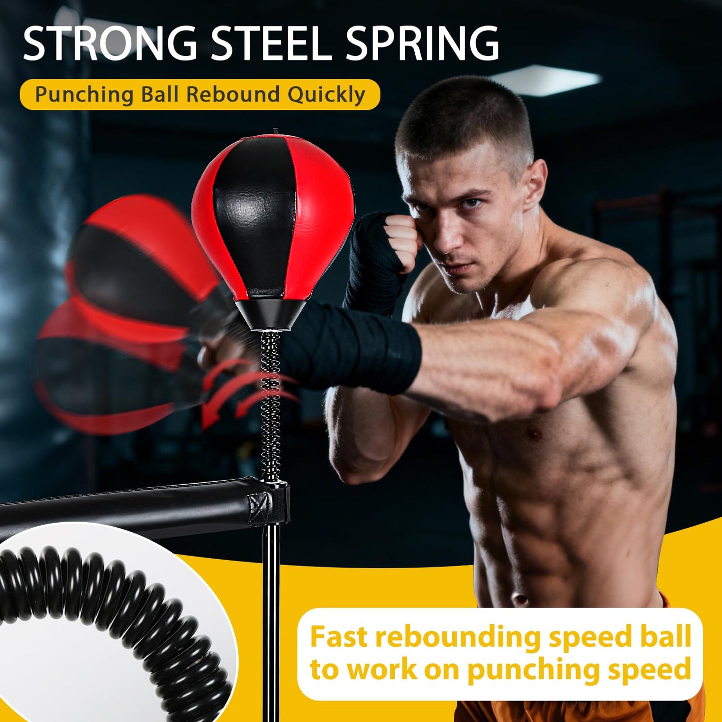 INNOLIFE Boxing Bar with Stand, Adjustable Height Freestanding Punching Bag for Adults, Boxing Training Equipment with Speed Bag for Home Gym, Stress Relief & Fitness, Black & Red
