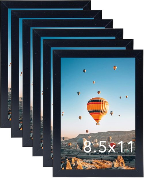 JCJMY 8.5x11 Picture Frame Set of 6 - Black Wall Mounting Frames for Horizontal or Vertical Display