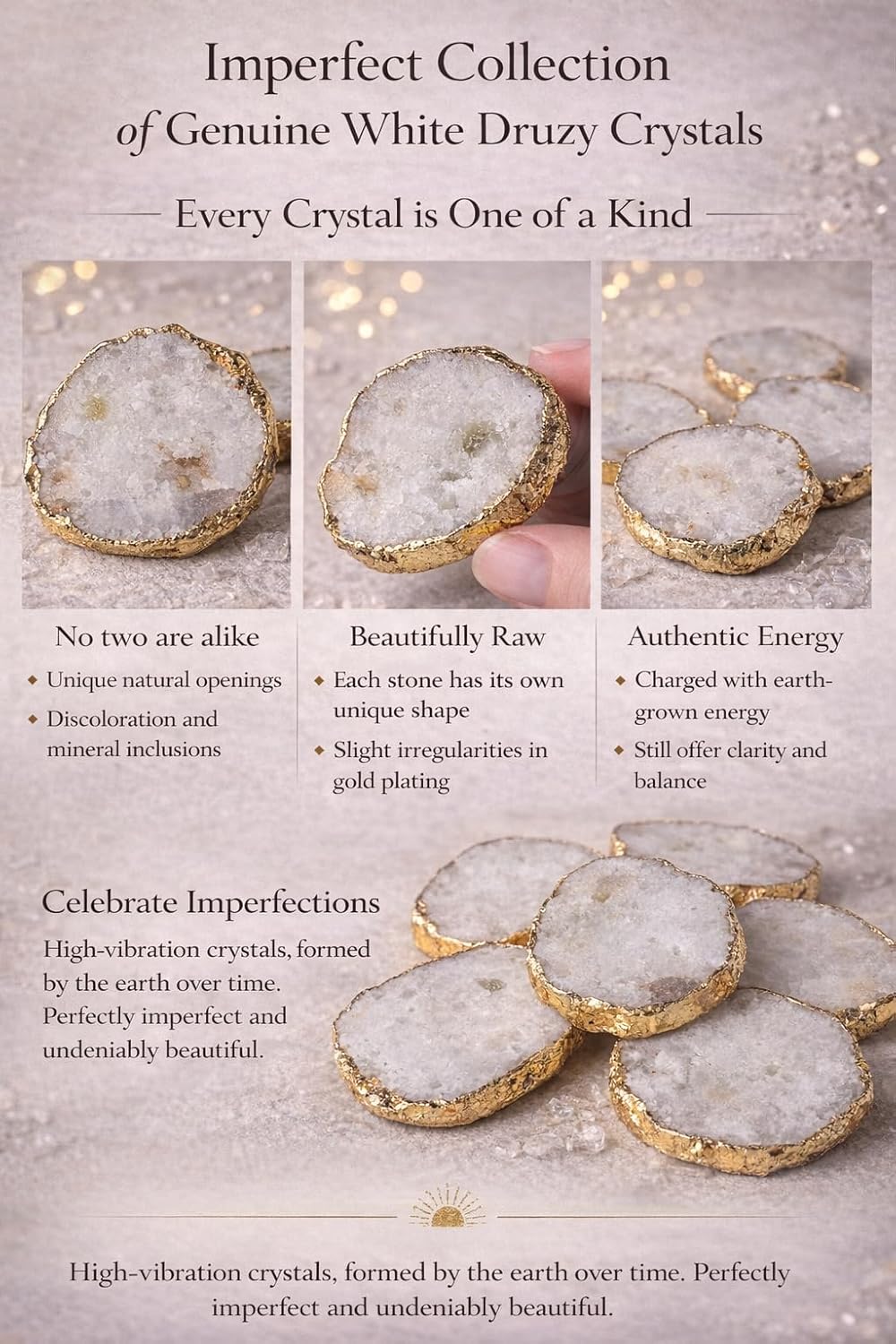 CRYSTALFY Grips by Perfectly Imperfect White Druzy Crystal Phone Grip Holder & Expanding Kickstand - Natural Gemstone
