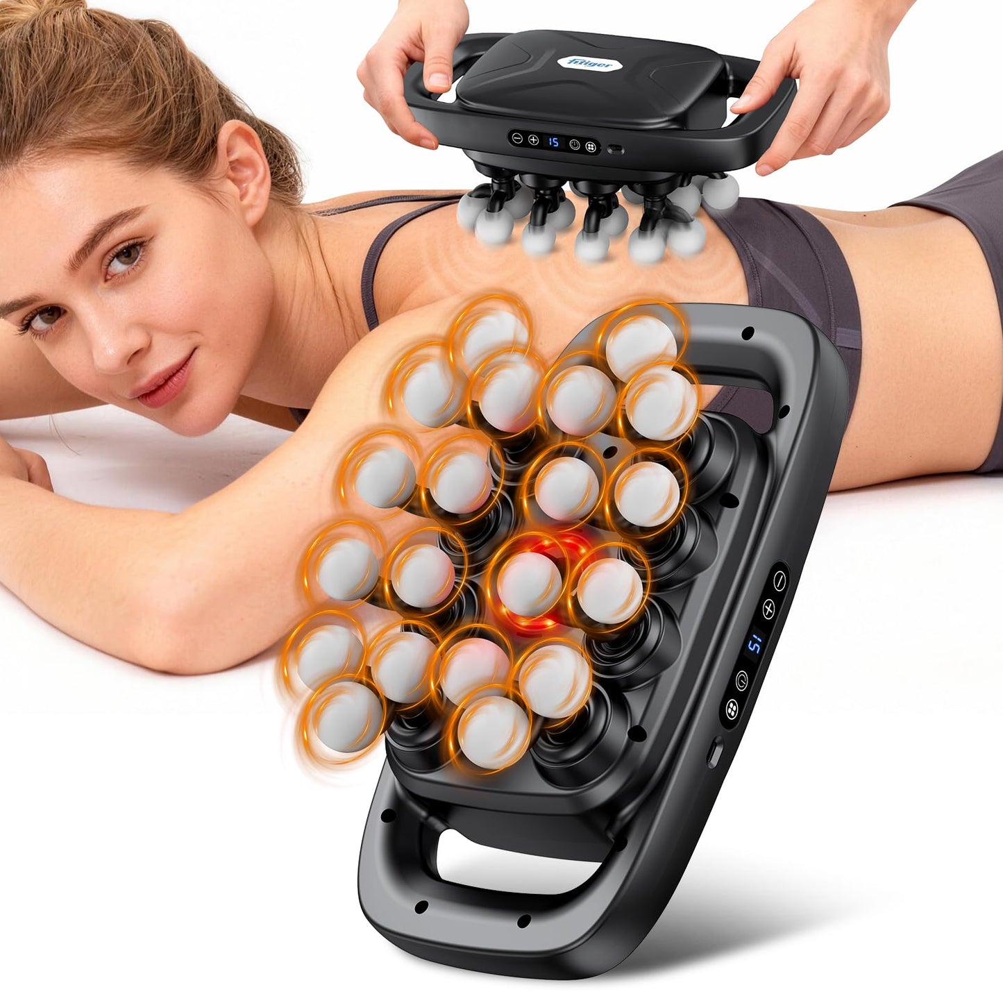 Fitiger Massage Gun Deep Tissue for Back, Shoulder and Neck Pain Relief, Powerful Shoulders, Back Massager, Legs, Foot Massager & Full Body Muscle Recovery with 20 Massage Heads, 3 Modes & 30 Speed