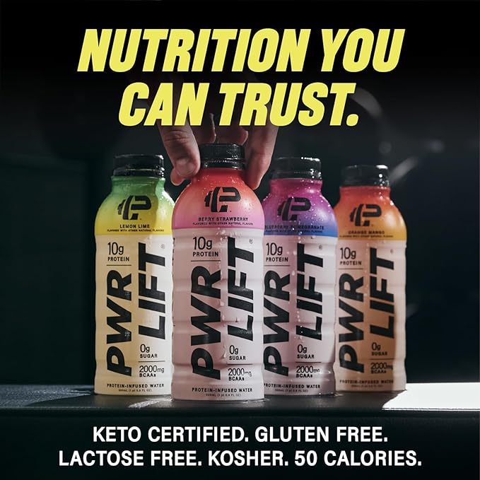 Whey Protein Water Sports Drink by PWR LIFT | Berry Strawberry | Keto, Vitamin B, Electrolytes, Zero Sugar, 10g of Protein | Post-Workout Energy Beverage | 16.9 Fl Oz (Pack of 12)