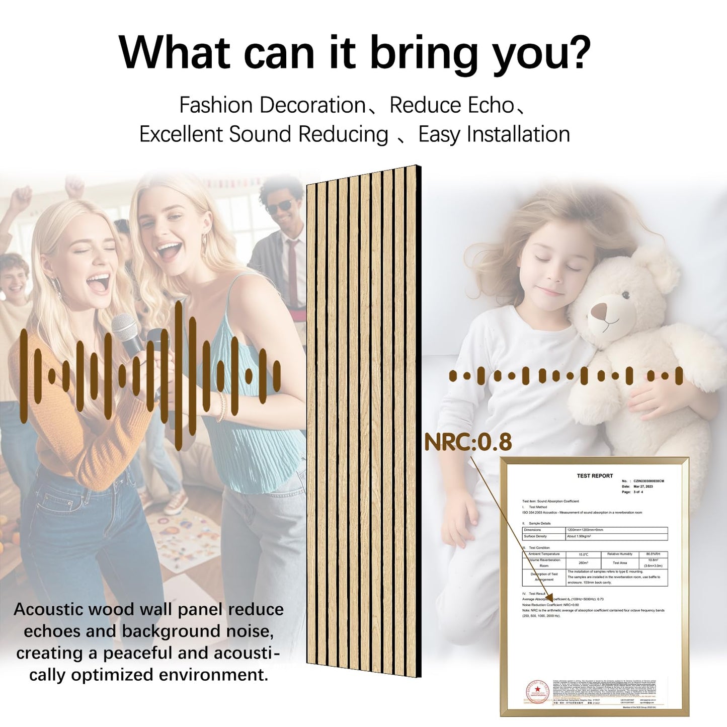 ARMURO Wood Slat Wall Panel 2 PCS - Extra-Long Wood Wall Panels for Soundproof Home & Office, Easy Peel and Stick Acoustic Panels for Noise Cancelling (Oak 11.8"W x 94.5"L)