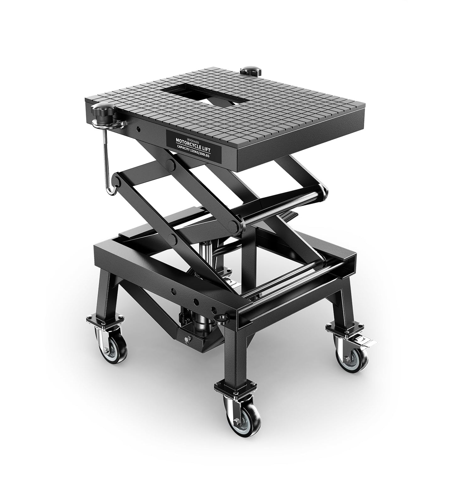 HUGOASIS 300 LBS Heavy Duty Motorcycle Scissor Lift Table, Portable Hydraulic Lift Jack with Wheels, 13.8" to 34.3" Lift Range, 16.1"x13.4" Platform for Motorcycle, Dirt Bike, Scooter Maintenance