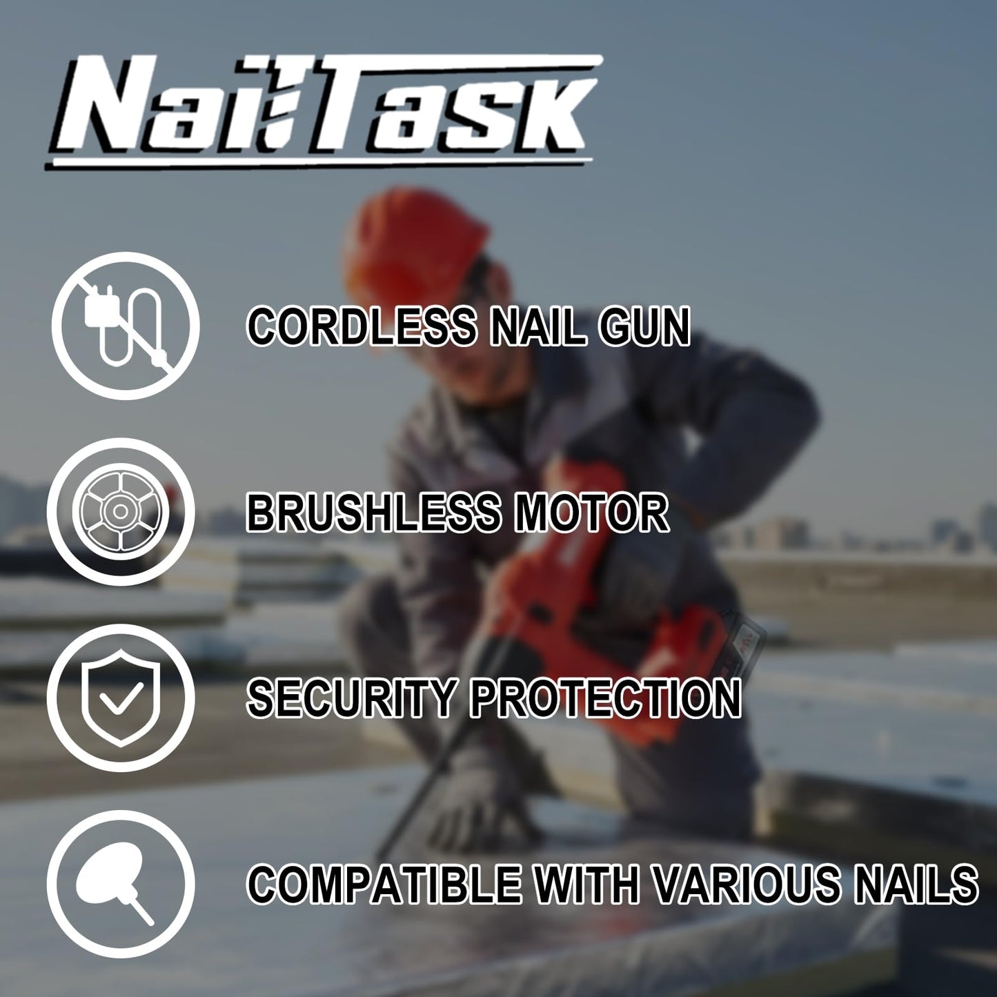 NailTask 20V Insulation Fastening Nailer Cordless Electric Nail Gun Brushless Motor Nailer Tool (Without Battery) for Rock Wool Insulation Materials with Protective Goggless