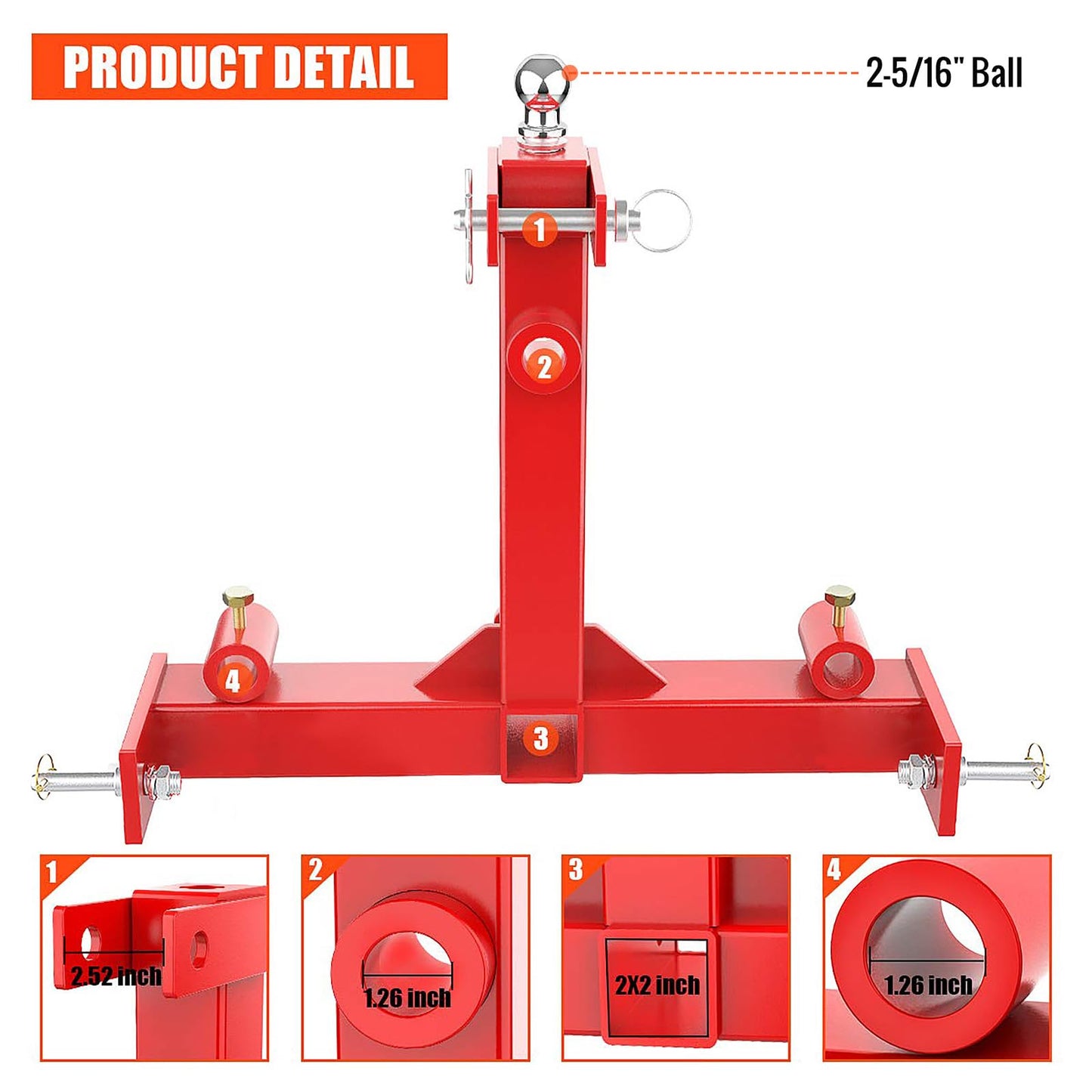Sulythw 3 Point Hitch Attachment, 3pt Quick Trailer Hitch 2" Receiver Category 1 Attachment, 3000lbs Capacity with Trailer 2-5/16" Ball Gooseneck 3 Point Hitch Receiver Tractor Tow Drawbar
