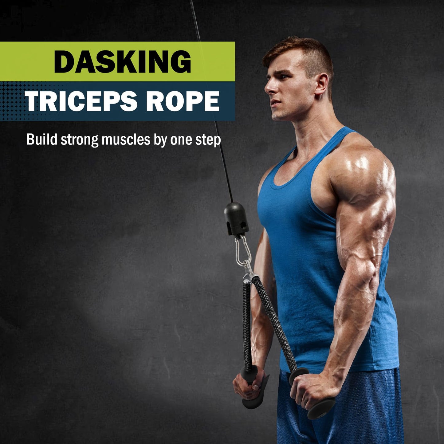 DASKING Ergonomic Tricep Rope Pulldown Attachments, 27.5 Inch Extra Long Triceps Rope Cable Attachments for Gym, LAT Pull Down Bar, Tricep Workout Cable Attachments