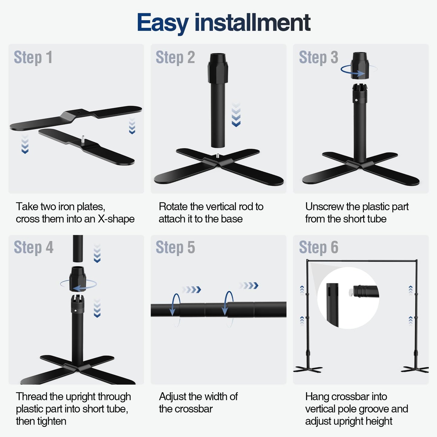 EMART Backdrop Stand Heavy Duty 10x10Ft, Pipe and Drape Photo Background Photography Kit, Adjustable Metal Frame with X-Shaped Base for Wedding Birthday Party Decoration-Black
