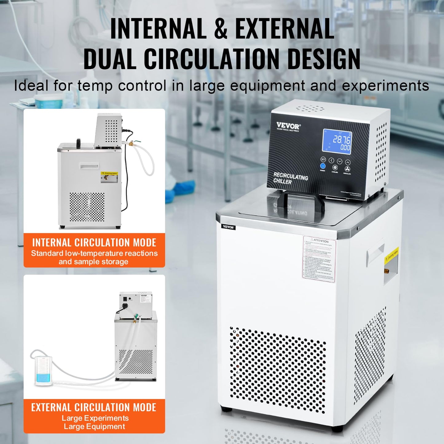 VEVOR Laboratory Chiller Circulator, -20℃ ~100℃ Circulator Pump Chiller, 6L Chiller Lab Low Temperature Cooling Liquid, LCD Display, 304 Stainless Steel Water Bath Recirculating Water Cooling