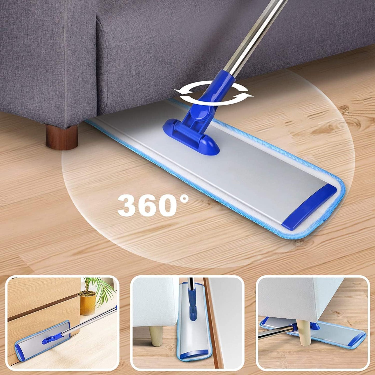 Skiennix 18" Professional Microfiber Mop - Flat Mop with Stainless Steel Handle & 4 Reusable Pads