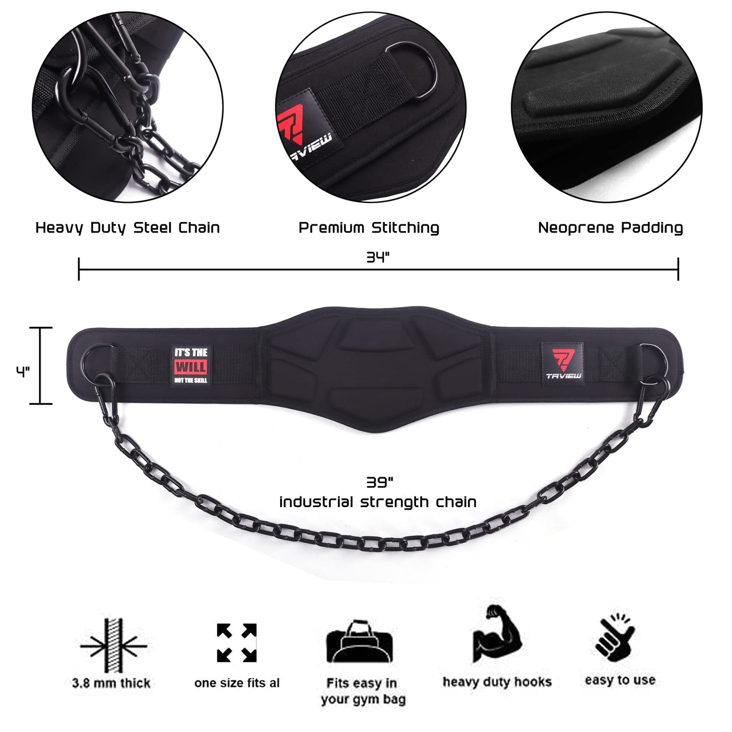 Heavy Duty Dip Belt with Chain & Weighted Belt for Pullups - Men & Women