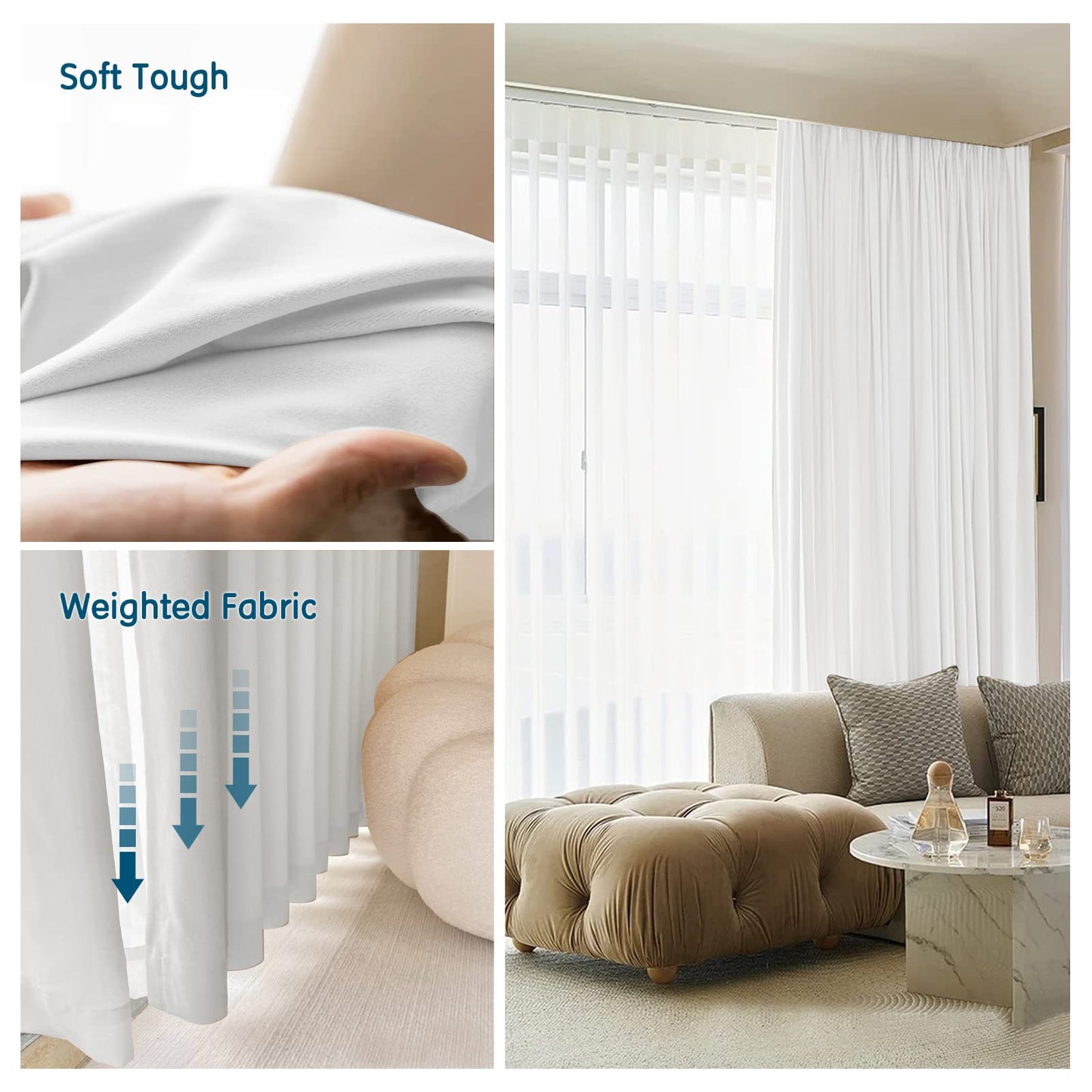 LETAU Pinch Pleated Lined Blackout Curtains 108 inches Long, Luxury Velvet Weighted Thermal Window Curtains Panels Drapes, 52" W x 108" L, Set of 2, Off White